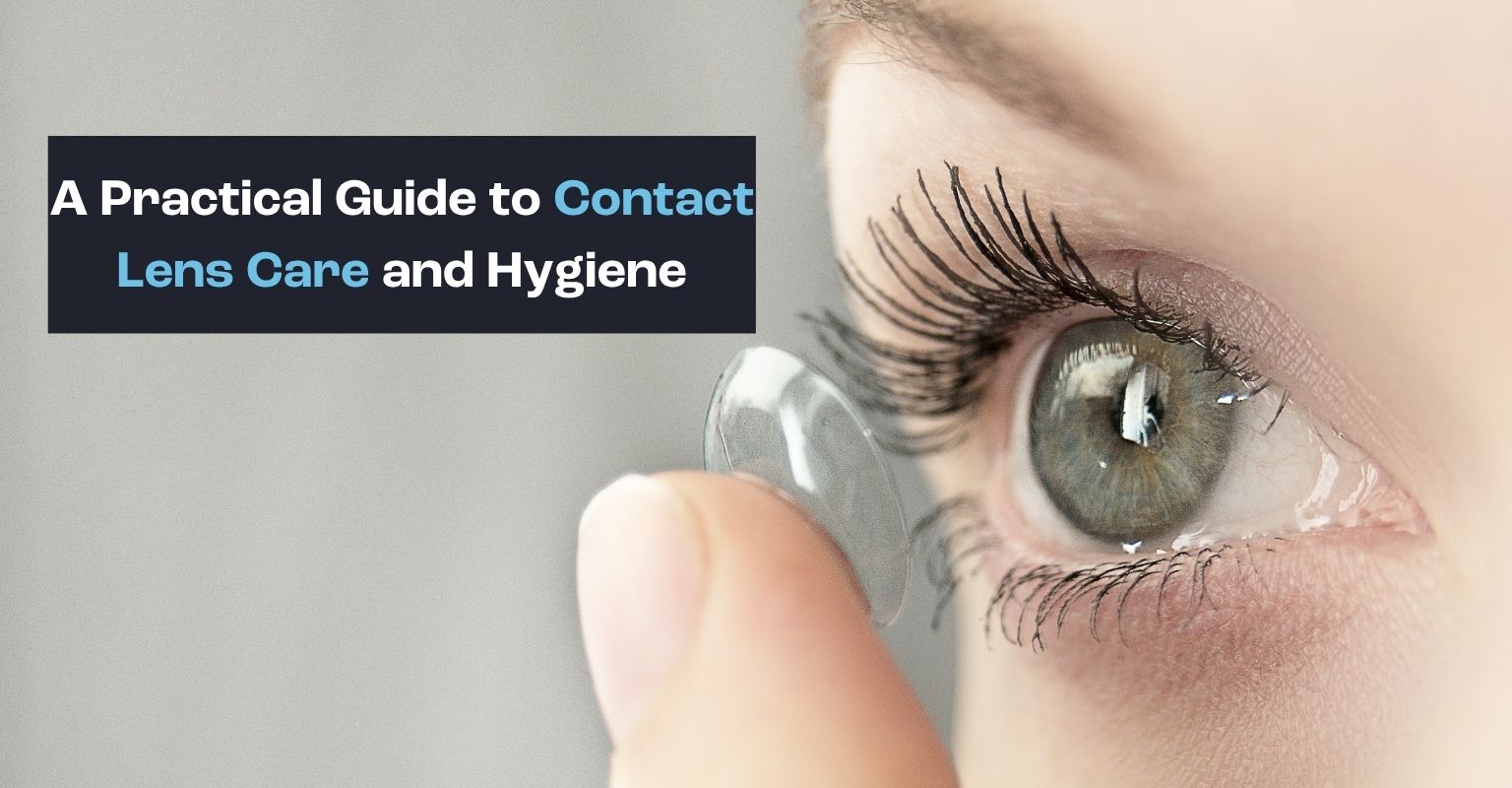 a woman following the guide on how to care for her contact lenses